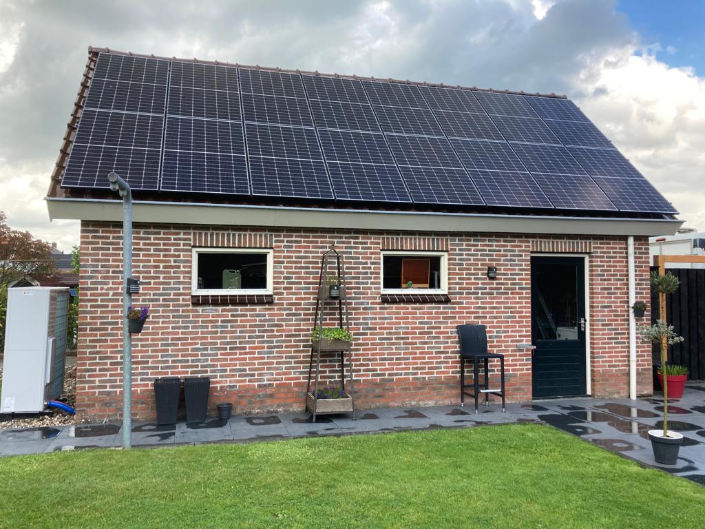 Zonnepanelen voorzien de warmtepomp van stroom